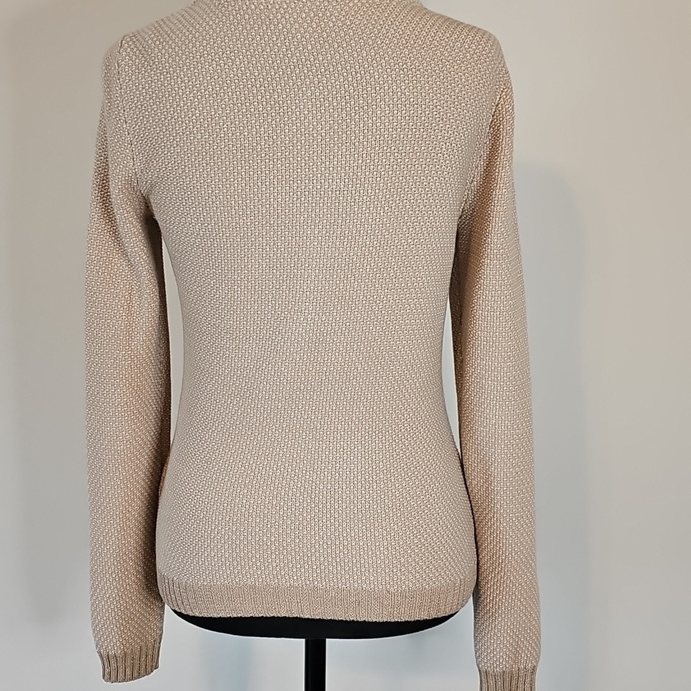 Banana Republic Cardigan Tan With Gold Weave and Gold Buttons - Picture 2 of 7